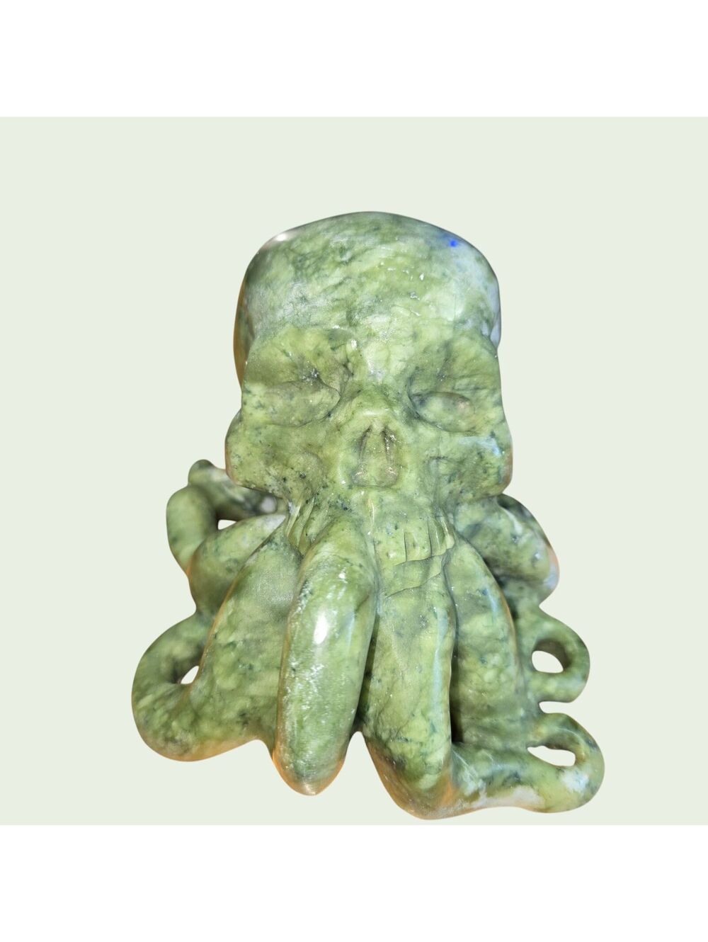A315. Natural Serpentine Crystal Large Skull Octopus Carving